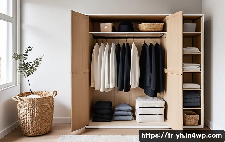 캡슐 옷장 활용을 위한 기초 지식 - A stylish, minimalist capsule wardrobe setup in a modern French apartment closet, featuring neutral-...