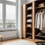 Home 18 캡슐 옷장에 대한 잘못된 인식 바로잡기 - A modern minimalist wardrobe setting showcasing a versatile capsule collection for a French professi...